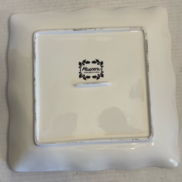 Maxcera SNOWVILLE Square Dinner Plate Winter Snowy Forest House Evergreen Set 2 - Picture 3 of 16